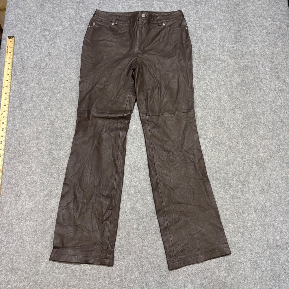 Newport News Womens Brown 100% Leather Straight Leg Pants Size 6 Style 63755